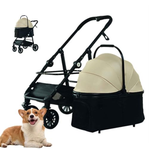 PJDDP Hundewagen, 3 in 1 Hundetrolley, Faltbarer Hundebuggy, Katzenbuggy Mit 4 Rädern Mit Netzfenstern Getränkehalter Aufbewahrungskorb, Bis 25 Kg,Khaki PJDDP Hundewagen, 3 in 1 Hundetrolley, Faltbarer Hundebuggy, Katzenbuggy Mit 4 Rädern Mit Netzfenstern Getränkehalter Aufbewahrungskorb, Bis 25 Kg,Khaki von PJDDP