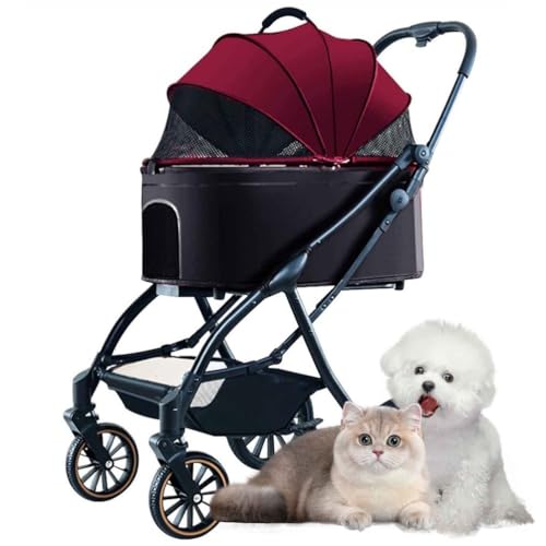 PJDDP Hundewagen, 3 in 1 Hundetrolley, Faltbarer Katzen-Hunde-Kinderwagen, Haustier-Kinderwagen Mit Aufbewahrungskorb Für Kleine Und Mittelgroße Katze Hund,Burgundy PJDDP Hundewagen, 3 in 1 Hundetrolley, Faltbarer Katzen-Hunde-Kinderwagen, Haustier-Kinderwagen Mit Aufbewahrungskorb Für Kleine Und Mittelgroße Katze Hund,Burgundy von PJDDP