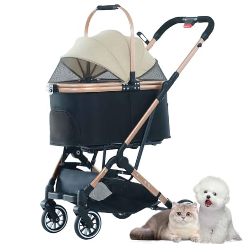 PJDDP Hundewagen 3 in 1, Hundebuggy Fuer Kleine Hunde, Faltbar Hund Kinderwagen Mit Aufbewahrungskorb, Sicherheitsgurt, Für Kleine Hunde & Katz,Khaki PJDDP Hundewagen 3 in 1, Hundebuggy Fuer Kleine Hunde, Faltbar Hund Kinderwagen Mit Aufbewahrungskorb, Sicherheitsgurt, Für Kleine Hunde & Katz,Khaki von PJDDP