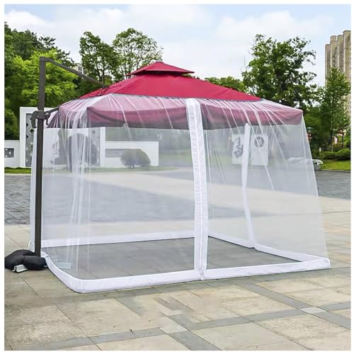 PJDDP Moskitonetz Outdoor für 3x3M/10x10FT Römischen Sonnenschirm, reißfestes Polyester Schirm Mückennetz Insektenschutznetz mit Reißverschlusstür, verstellbarem Seil,Wasserrohrboden,Weiß von PJDDP