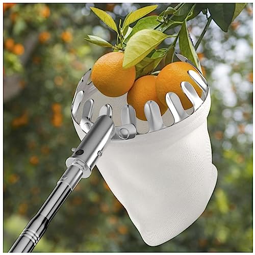 PJDDP Obstpflücker, Obsternter Apfelpflücker mit 210 mm Teleskopstiel, Obstsammler zum Pflücken von hochwachsenden Früchten für Äpfel, Orangen,Mangos,Zitronen,Avocados und mehr Früchte,Weiß von PJDDP