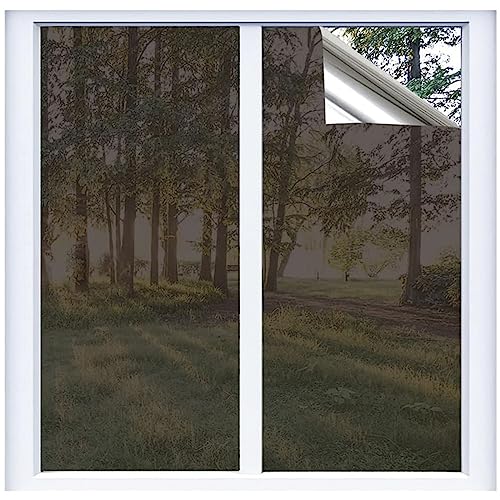 PJDDP Spiegelfolie Fenster Sichtschutz 99% UV-Schutz Sonnenschutzfolie Fenster Innen,Selbstklebend Wärmeisolierung Reflektierende Verdunkelungsfolie,Tee-Silber,50CMX9M/19.6INX29.5FT von PJDDP