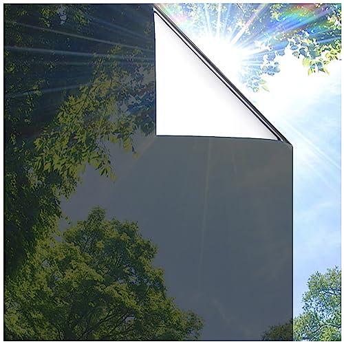 Spiegelfolie Fenster Sichtschutz 99% UV-Schutz Sonnenschutzfolie Fenster Innen,Reflektierende Wärmeisolierung Dachfenster Folie Haus Büro,Schwarz Silber,50CMX7M/19.6INX23FT von PJDDP