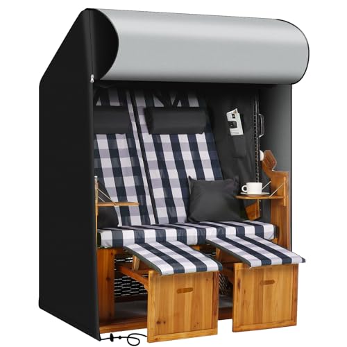 PJDH Strandkorb Schutzhülle Wasserdicht Winddicht UV-Beständiges Schwerlast Reißfest 600D Oxford Gewebe Abdeckung für Strandkorb (135x105x175/140cm), Schwarz von PJDH