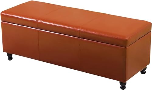 Moderner Polsterhocker aus Leder, mit Stauraum, Holzgetufteter Fußstütze, Hocker, rechteckige Sitzbank, Couchtisch, bequeme Sitzbank für Wohnzimmer, Schlafzimmer (Größe: 100 x 43 x 42 cm, Farbe: von PJGFBYT
