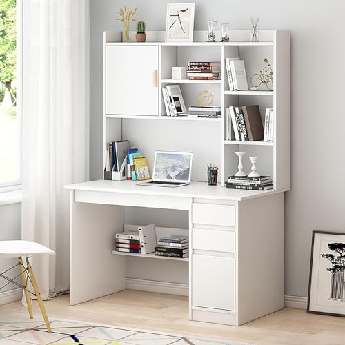 Moderner Schreibtisch mit Ablage, Schreibtisch, Schreibtisch, Arbeitsplatz mit Stall und Bücherregal, Computertisch, PC-Laptop-Schreibtisch mit Regalen (Größe: 100 x 45 x 163 cm, Farbe: Weiß) von PJGFBYT