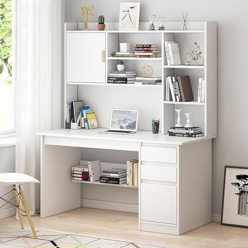 Moderner Schreibtisch mit Ablage, Schreibtisch, Schreibtisch, Arbeitsplatz mit Stall und Bücherregal, Computertisch, PC-Laptop-Schreibtisch mit Regalen (Größe: 120 x 45 x 163 cm, Farbe: Weiß) von PJGFBYT