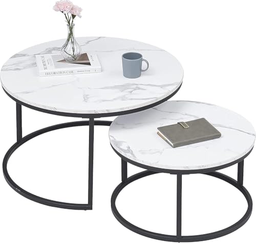 PJGFBYT 2-teiliges Satztisch-Set: moderner runder Couchtisch oder Wohnzimmer, perfekt für die Dekoration von Wohnzimmer, Schlafzimmer, Farbe: Schwarz von PJGFBYT