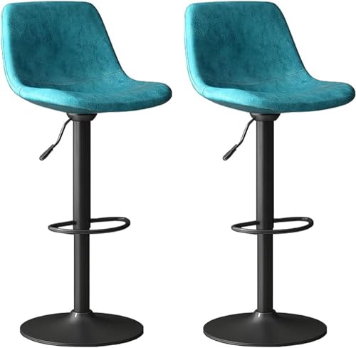 PJGFBYT 360° drehbarer Barhocker, 2-teiliges Set, höhenverstellbar, gepolstert, Frühstücksbarhocker mit Rückenlehne und Fußstütze, (Größe: schwarze Beine, Farbe: Blau) von PJGFBYT