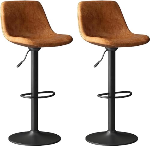 PJGFBYT 360° drehbarer Barhocker, 2-teiliges Set, höhenverstellbar, gepolstert, Frühstücksbarhocker mit Rückenlehne und Fußstütze, (Größe: schwarze Beine, Farbe: Braun) von PJGFBYT