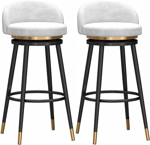 PJGFBYT Barhocker, drehbar, 2er-Set, mit Rückenlehne, Thekenhöhe, 360° drehbar, samtgepolsterter Sitz, goldfarbene Metallbeine, (Größe: 65 cm, Farbe: Weiß) von PJGFBYT