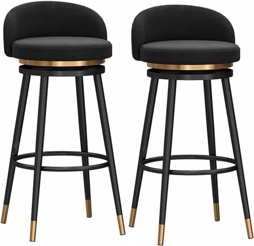 PJGFBYT Barhocker, drehbar, 2er-Set, mit Rückenlehne, Thekenhöhe, 360° drehbar, samtgepolsterter Sitz, goldfarbene Metallbeine, Größe: 65 cm, Farbe: Schwarz von PJGFBYT