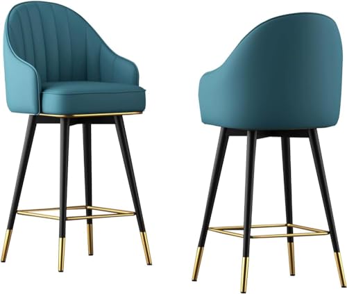 PJGFBYT Barhocker Drehstuhl mit Rückenlehne, 2er Set Barhocker aus Kunstleder für Bistrobar, Sitzhöhe 65cm/75cm (Größe:Höhe 65cm, Farbe:Blau) von PJGFBYT