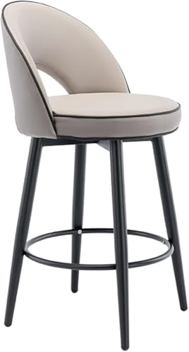PJGFBYT Barhocker aus Leder mit hohler Rückenlehne, Barhocker, Thekenhöhe, schwarzes Chrom mit runden Füßen (Größe: 72 cm, Farbe: helles Khaki) von PJGFBYT