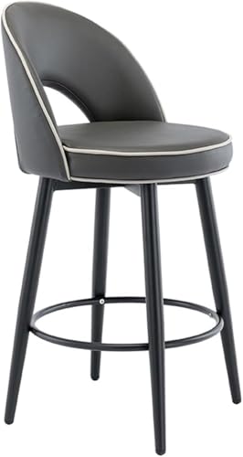 PJGFBYT Barhocker aus Leder mit hohler Rückenlehne, Barhocker, Thekenhöhe, schwarzes Chrom mit runden Füßen (Größe: 80 cm, Farbe: Dunkelgrau) von PJGFBYT