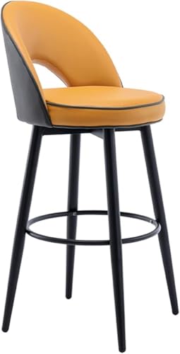 PJGFBYT Barhocker aus Leder mit hohler Rückenlehne, Barhocker, Thekenhöhe, schwarzes Chrom mit runden Füßen (Größe: 80 cm, Farbe: Grau-Orange) von PJGFBYT