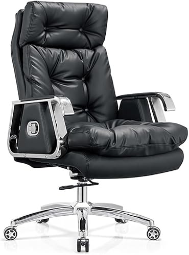 PJGFBYT Chefsessel mit hoher Rückenlehne, mit Beinstütze und Lendenwirbelstütze, schwarz, Schreibtisch-Computer-Drehstuhl, PU-Leder, Schwarz von PJGFBYT