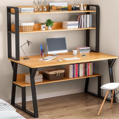 PJGFBYT Computertisch mit Regalen und Bücherregal, moderner, minimalistischer Schreibtisch, massiver Metallrahmen, Größe: 99 cm, Farbe: Birne von PJGFBYT