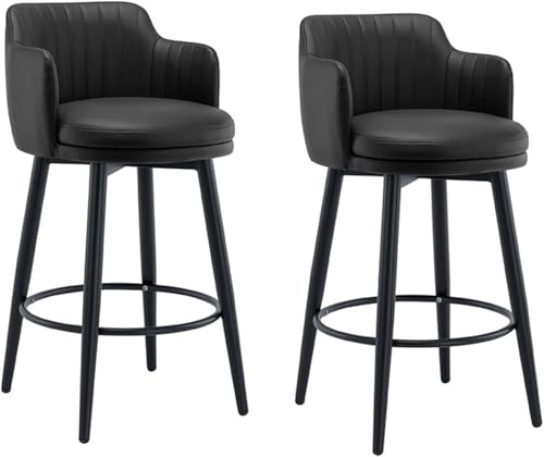 PJGFBYT Drehbarer Barstuhl-Set, 2-teilig, Küchen-Barhocker mit Rückenlehne, Nappaleder, für Zuhause, Bar, Restaurant (Größe: 65 cm, Farbe: Schwarz) von PJGFBYT