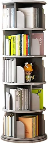 PJGFBYT Drehbares Bücherregal, drehbar, 5 Fächer, multifunktional, 360 Grad drehbar, Bücherregal für Schlafzimmer, Wohnzimmer und Heimbüro (Größe: 50 x 157 cm, Farbe: Grau) von PJGFBYT