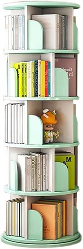 PJGFBYT Drehbares Bücherregal, drehbar, 5 Fächer, multifunktional, 360 Grad drehbar, Bücherregal für Schlafzimmer, Wohnzimmer und Heimbüro (Größe: 50 x 157 cm, Farbe: Grün-B) von PJGFBYT
