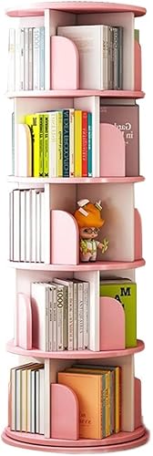 PJGFBYT Drehbares Bücherregal, drehbar, 5 Fächer, multifunktional, 360 Grad drehbar, Bücherregal für Schlafzimmer, Wohnzimmer und Heimbüro (Größe: 50 x 157 cm, Farbe: Rosa) von PJGFBYT