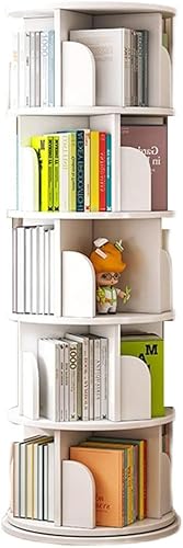 PJGFBYT Drehbares Bücherregal, drehbar, 5 Fächer, multifunktional, 360 Grad drehbar, Bücherregal für Schlafzimmer, Wohnzimmer und Heimbüro (Größe: 50 x 157 cm, Farbe: Weiß) von PJGFBYT