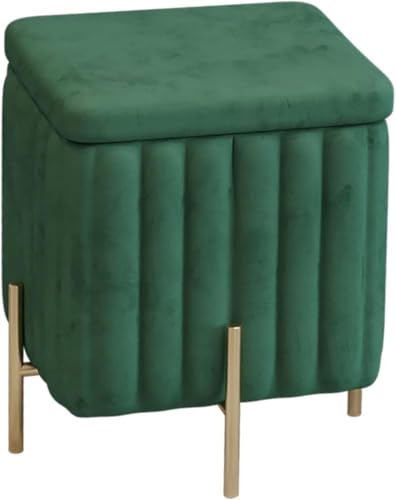 PJGFBYT Getufteter, gepolsterter Fußhocker mit Metallbeinen, gepolsterte Box mit Deckel, luxuriöse Samt-Aufbewahrungsbank, Wohnzimmer-Eingang, Bett-Endbank (Größe: 45 x 45 x 42 cm, Farbe: Dunkelgrün) von PJGFBYT