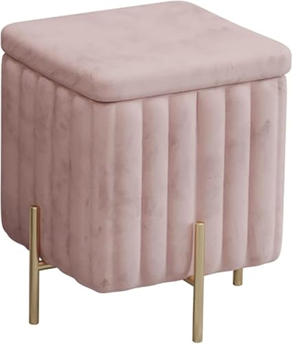 PJGFBYT Getufteter, gepolsterter Fußhocker mit Metallbeinen, gepolsterte Box mit Deckel, luxuriöse Samt-Aufbewahrungsbank, Wohnzimmer-Eingang, Bett-Endbank (Größe: 45 x 45 x 42 cm, Farbe: Pink) von PJGFBYT