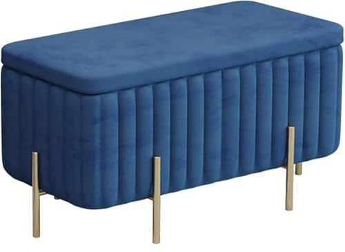 PJGFBYT Getufteter, gepolsterter Fußhocker mit Metallbeinen, gepolsterte Box mit Deckel, luxuriöse Samt-Aufbewahrungsbank, Wohnzimmer-Eingang, Bett-Endbank (Größe: 90 x 45 x 42 cm, Farbe: Marineblau) von PJGFBYT