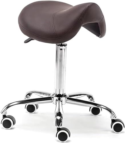 PJGFBYT Hydraulischer Sattelhocker auf Rollen, moderner drehbarer Rollsitz/Salonstuhl für Spa-Massage, bequemer Schönheits-Balance-Stuhl für gesunden Rücken (Farbe: Braun) von PJGFBYT