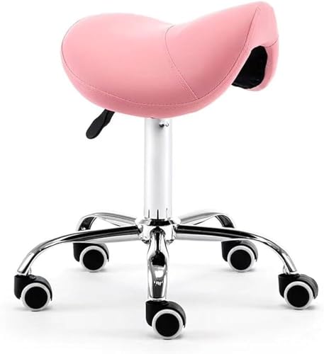 PJGFBYT Hydraulischer Sattelhocker auf Rollen, moderner drehbarer Rollsitz/Salonstuhl für Spa-Massage, bequemer Schönheits-Balance-Stuhl für gesunden Rücken (Farbe: Rosa) von PJGFBYT