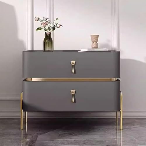 PJGFBYT Moderner Nachttisch aus Leder mit 2 Schubladen, cremefarben mit Metallgriff, Holzmöbel, Schlafzimmer, Zuhause (Größe: 45 x 40 x 50 cm, Farbe: Dunkelgrau) von PJGFBYT