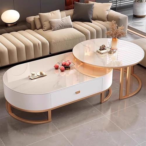 PJGFBYT Ovaler Couchtisch-Set aus Stein für Wohnzimmer, moderner Stahlrahmen, 2-teiliges Set, Größe: 70 x 45 + 100 x 50 x 38 cm, Farbe: E PJGFBYT Ovaler Couchtisch-Set aus Stein für Wohnzimmer, moderner Stahlrahmen, 2-teiliges Set, Größe: 70 x 45 + 100 x 50 x 38 cm, Farbe: E von PJGFBYT