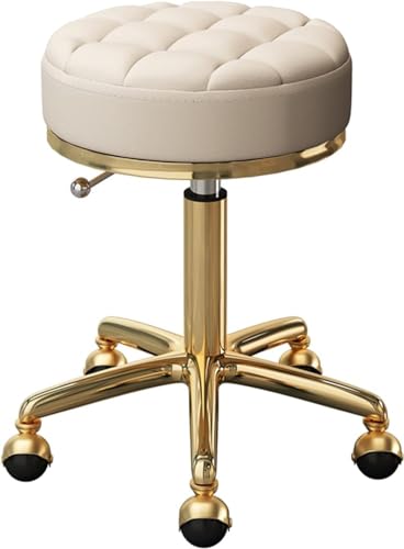 PJGFBYT Rollstuhl mit rundem Sitz, für Schönheitssalons, Büro, Drehbar, Barhocker mit goldfarbenem Metall, Stahl, 5 Krallen und Rädern, verstellbar 47–64 cm (Farbe: A) von PJGFBYT