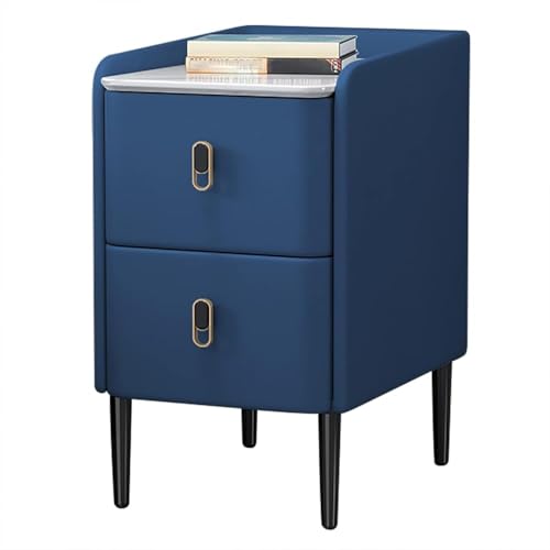 PJGFBYT Schmaler Nachttisch mit 2 Schubladen, schmaler Beistelltisch für kleine Räume, moderner Sofatisch, Mikrofaser-Leder mit stabilen Metallbeinen (Größe: 20 x 40 x 50 cm, Farbe: Marineblau) von PJGFBYT