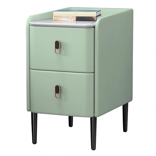 PJGFBYT Schmaler Nachttisch mit 2 Schubladen, schmaler Beistelltisch für kleine Räume, moderner Sofatisch, Mikrofaser-Leder mit stabilen Metallbeinen (Größe: 30 x 40 x 50 cm, Farbe: Hellgrün) von PJGFBYT