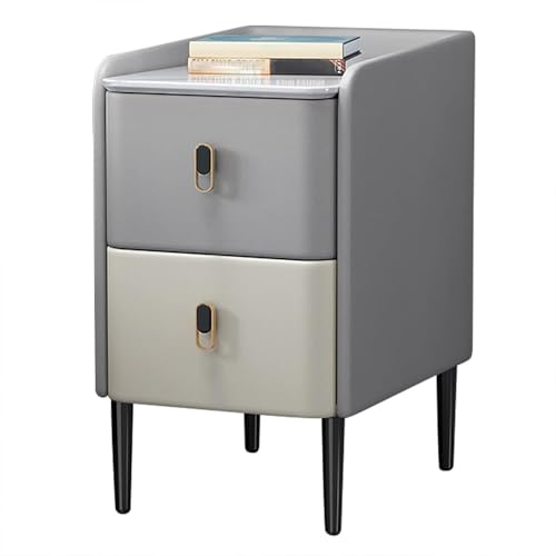 PJGFBYT Schmaler Nachttisch mit 2 Schubladen, schmaler Beistelltisch für kleine Räume, moderner Sofatisch, Mikrofaser-Leder mit stabilen Metallbeinen (Größe: 50 x 40 x 50 cm, Farbe: Hellgrau + PJGFBYT Schmaler Nachttisch mit 2 Schubladen, schmaler Beistelltisch für kleine Räume, moderner Sofatisch, Mikrofaser-Leder mit stabilen Metallbeinen (Größe: 50 x 40 x 50 cm, Farbe: Hellgrau + von PJGFBYT