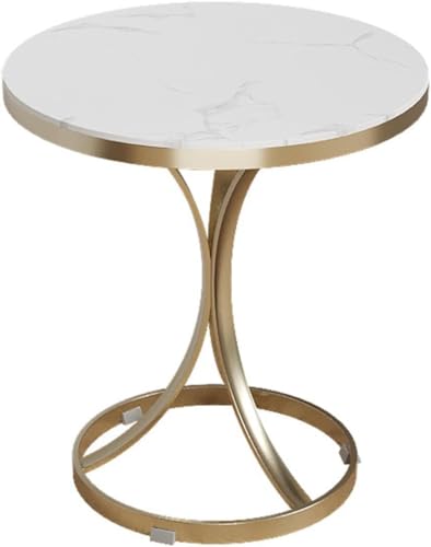 PJGFBYT Schöner runder Couchtisch aus Marmor, moderner Nachttisch mit stabilem Stahlrahmen, Sofatisch im Wohnzimmer, Schlafzimmer und Büro (Größe: 50 x 50 x 55 cm, Farbe: E) von PJGFBYT