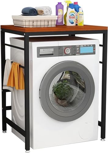 PJGFBYT Wäscheregal für Frontlader, Waschmaschine und Wäschetrockner, freistehende Badezimmer-Aufbewahrungseinheit (Farbe: schwarzer Rahmen + Teakholz) von PJGFBYT