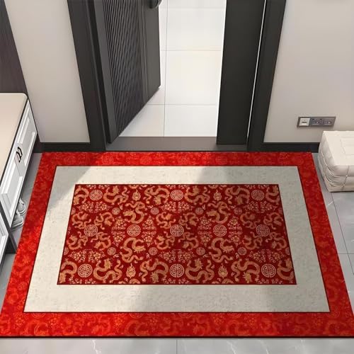PJKUIFYX Fußmatte Retro-Muster Schmutzfangmatte Eingangsbereich Fussmatte Innen & Außen, rutschfeste Türmatte，PVC Fußmatten Haustür Waschbar,Red-120 * 140cm von PJKUIFYX