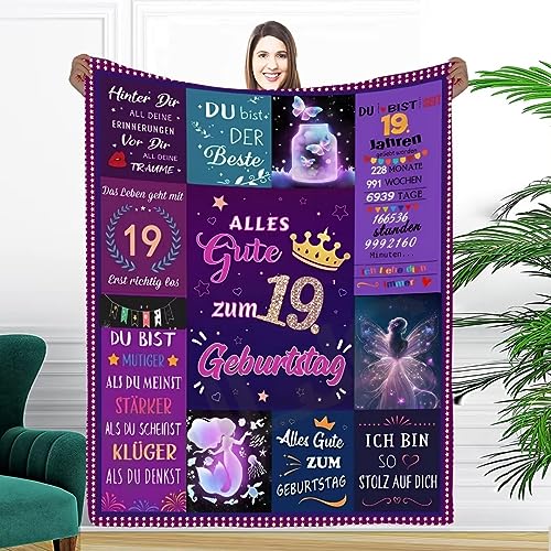 19.geburtstag geschenk, 19.Personalisierte Geburtstag Geschenke Decke, Geschenke für 19 Jährige Frau Tochter Schwester Freun, Spaßgeschenk zum 19. Geburtstag, Flauschige Kuscheldecke 150*220cm von PJLJC