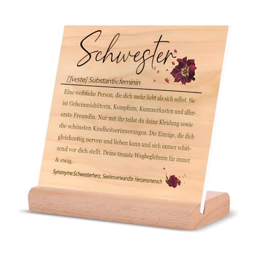 Geschenk für Schwestern, Personalisierte Geschenk für Frauen Handgemachte Holzschilder Acryl-Plakette+ Holzfuß Beste Schwester Weihnachten Hochzeitstag Geburtstagsgeschenk von PJLJC