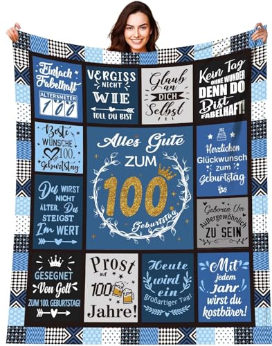 PJLJC 100 Jahre Flanell Decke - Jahrhundertgeschenk für Uropa, Traditionelles Erbe Geschenk, Hochwertige Happy Birthday Geburtstagsdeko Decke L 150x200cm von PJLJC