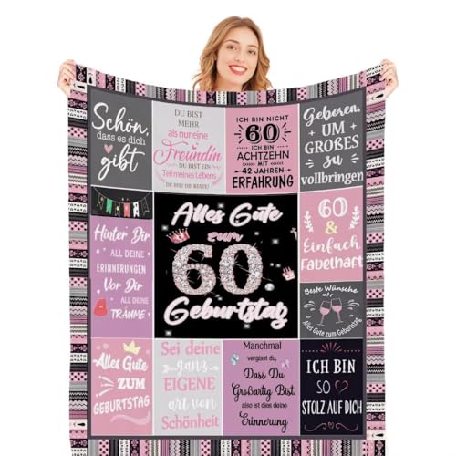 PJLJC 60. Geburtstag Decke für Frauen - Luxus Flanell Kuscheldecke Geschenkidee | PersonalisierteGeburtstagsdeko für Beste Freundin, Schwester & Mama,Tante,Oma Schwiegermutter [150x200cm] von PJLJC
