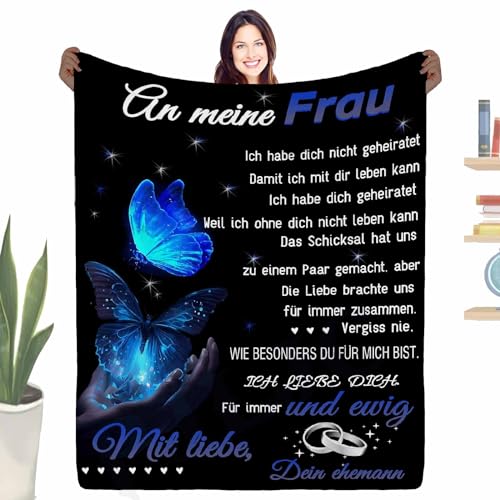 PJLJC Geschenk Hochzeitstag Frau, Personalisierte Kuscheldecke An Meine Frau, Geburtstagsgeschenk Hochzeitsgeschenk, Flauschige Fleecedecke 150x200cm von PJLJC