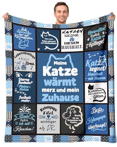 PJLJC Geschenk für Katzenliebhaber Weiche Kuscheldecke 150x200 cm - Lustiges Geschenk für Männer & Katzenväter mit Katze (Wohnzimmer, Couch Reisen) - zu Geburtstag Weihnachten Vatertag von PJLJC