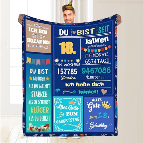 PJLJC Geschenke zum 18. GeburtstagJunge, Personalisierte Nachricht Geburtstag Geschenke Decke, Geschenke für 18 Brüder, Söhne, Freunde, Flauschige Flanell Kuscheldecke 150×200 cm von PJLJC