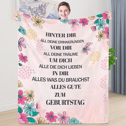 PJLJC Kuscheldecke Geburtstag, Geburtstagsgeschenk für Frauen, Auf der Geschenkdecke für Damen ist EIN Geburtstagsgruß aufgedruckt, Geburtstagsgeschenk für Tochter Mama Freundin Schwester Geschenke von PJLJC