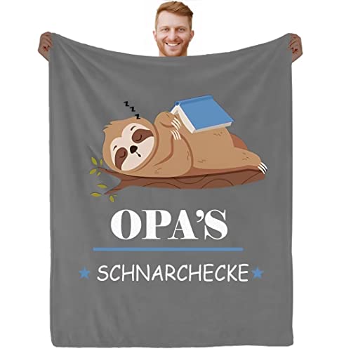 PJLJC Kuscheldecke Opa Geschenk,Vatertagsgeschenk für Opa Personalisierte Faultier- Flanell Decke Opa Geschenk Vatertag ，Wohn-Kuscheldecken, Weihnachten Faultier Geschenke, 150 x 200cm von PJLJC